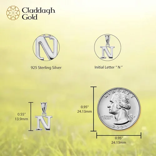 Vista 4 de Colgante de plata de ley 925 con inicial personalizada, elección de letra, Metal, no conocido