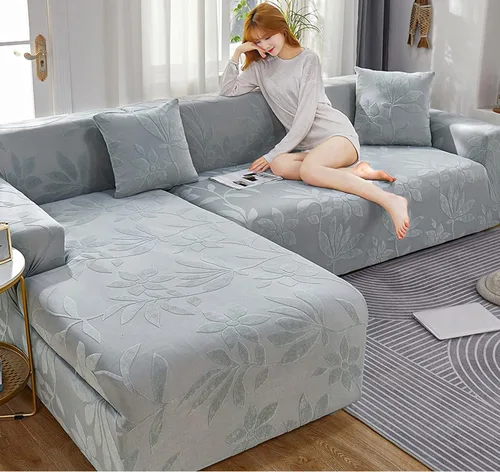 Vista 9 de IMYOGI Fundas de sofá de alta elasticidad con estilo en forma de L, fundas de sofá de color sólido, tela jacquard, lavable a máquina, protector