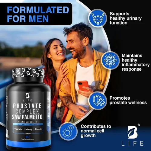 Vista 6 de B Life Company Suplementos para la salud de la próstata para hombres con palma enana americana para hombres y cápsulas de aceite de semilla