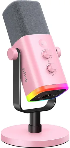 Vista 9 de FIFINE XLR/USB Micrófono para juegos de Gaming para transmisiones y podcasting, micrófono RGB para PC, con perilla de ganancia, botón de silencio