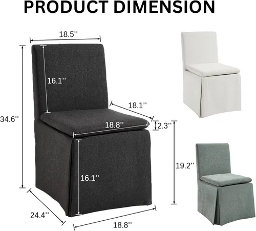 Vista 2 de Juego de 2 sillas de comedor cubiertas de granja, modernas sillas tapizadas para cocina y comedor, cómodas sillas laterales sin brazos con acento