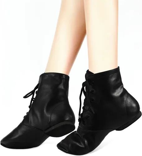 Vista 5 de Botas de jazz para niños, zapatos de baile de cuero con suela dividida para niñas y niños (niños pequeñosniños grandes)