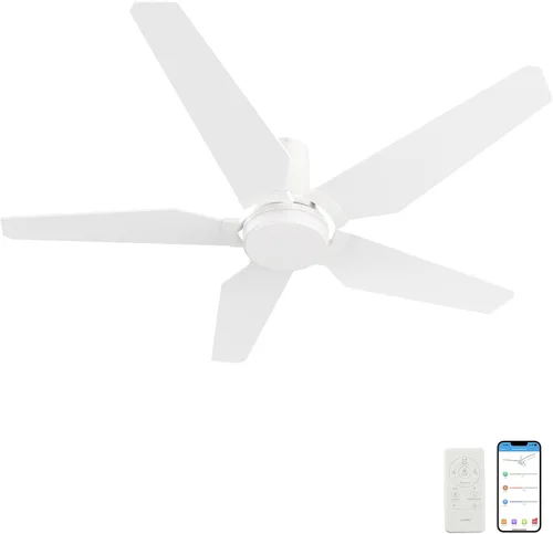 Vista 8 de SMAAIR Ventiladores de techo de montaje empotrado con luces y control remoto, 5 cuchillas de madera contrachapada tallada, motor BLDC silencioso
