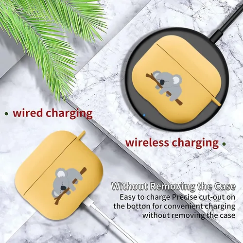 Vista 5 de Bonita funda de koala para dormir compatible con AirPods 3 con llavero, diseño de animales de dibujos animados, funda de TPU suave para AirPods 3