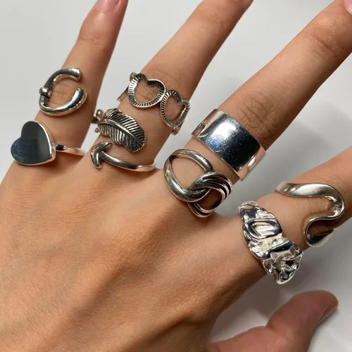 Vista 9 de Anillos de banda ancha de plata de ley 925 vintage hechos a mano para mujeres/hombres, anillo ajustable para el pulgar