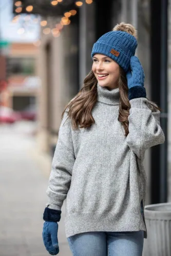 Vista 8 de Britt's Knits Sombrero de punto forrado de felpa con pompón para mujer