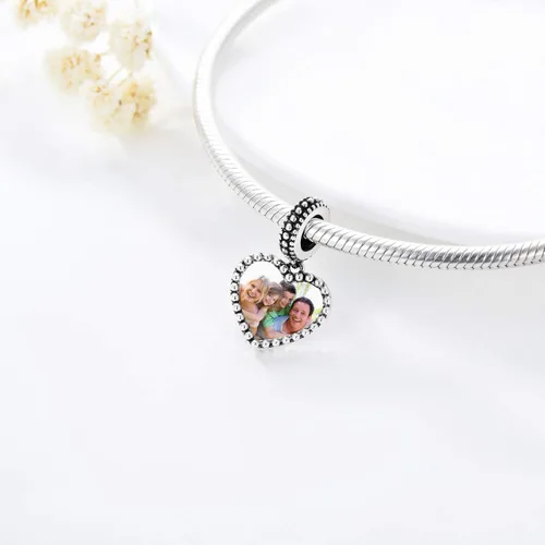 Vista 3 de LONAGO Dije de foto personalizado para pulsera, dije de imagen personalizado para 2 fotos, regalo de plata de ley para mujeres y niñas, Plata