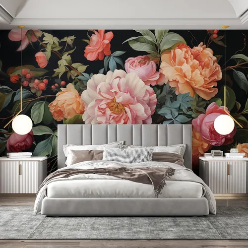 Vista 10 de Zeeko Murales de pared florales oscuros para despegar y pegar, 59 pulgadas de ancho x 98 pulgadas de alto, papel tapiz de flores 3D vintage