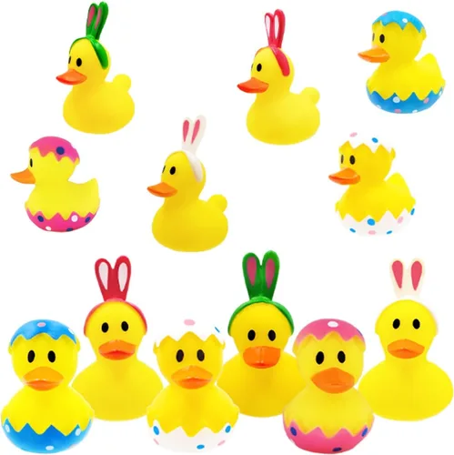 Vista 8 de Pato de goma de Pascua, conejo, conejo, paquete de seis patitos para niños, huevos de Pascua, regalos de cumpleaños, baby showers, actividades