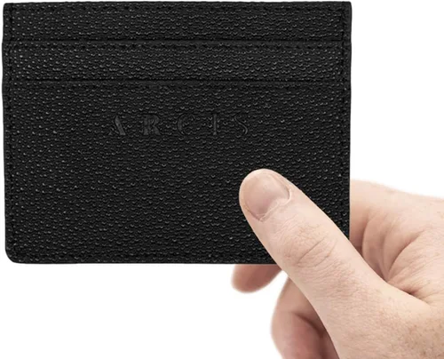 Vista 3 de Cartera minimalista para hombre con 5 ranuras para tarjetas piel auténtica negro y azul marino pequeño y delgado soporte para tarjetas de crédito