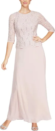 Vista 8 de Alex Evenings Vestido de una pieza con cuerpo de encaje elástico de mangas 3/4 para mujer Bordado de orquídea ahumada