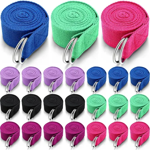 Vista 10 de Leyndo Correa de yoga para estirar, pilates, ejercicio, correas ajustables de 6 pies, cinturón de yoga no elástico con hebilla de anillo en D