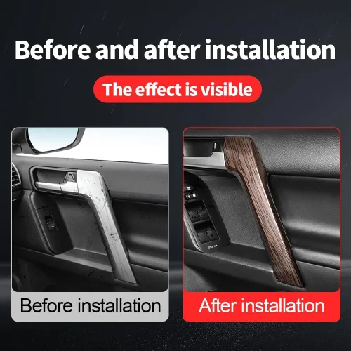 Vista 3 de Manija de puerta con textura de madera para Toyota Land Cruiser Prado 150, panel de elevación de ventana Lc150 2010-2022, accesorios