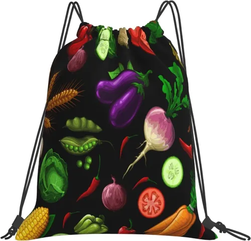 Vista 2 de Drawstring Gym Bag Sports Sackpack String Bag for Yoga Travel Swim-Healthy Vegetables Drawstring Backpack for Men Women
