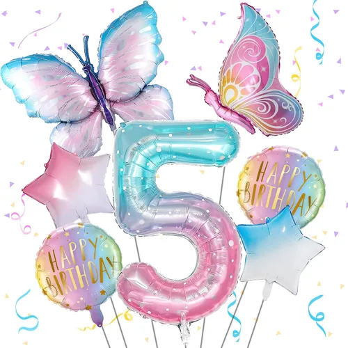 Vista 7 de Decoraciones de cumpleaños de mariposa, globos de mariposa, decoraciones de fiesta de primer cumpleaños para niñas, números de fantasía, 1 globo