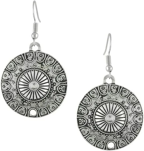 Vista 2 de Pendientes colgantes de elefante tridimensionales de doble cara de plata Pendientes tailandeses hueco tallado