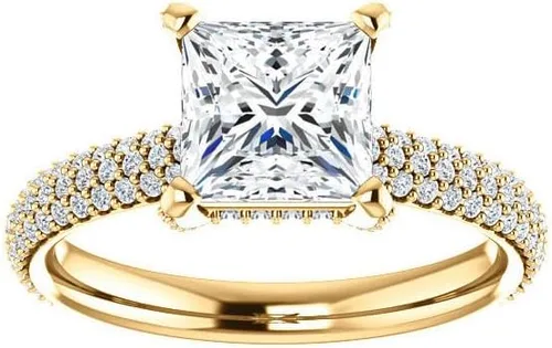 Vista 4 de IGI - Anillo de compromiso de talla princesa blanca de 2.55 quilates con certificación IGI en oro rosa amarillo blanco de 14 quilates para mujer
