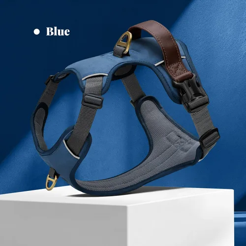 Vista 8 de Arnés para perro sin tirones de tamaño pequeño, elegante chaleco de piel sintética con asa de fácil control, clip frontal sin estrangulamiento con 2