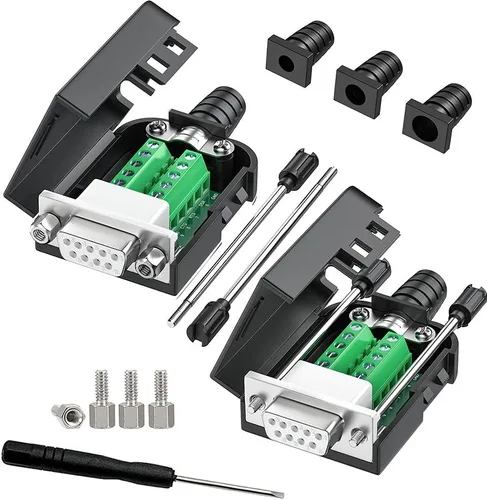 Vista 8 de 2 adaptadores hembra DB9, fácil de usar, cable serie RS232/485, no necesita soldadura, conectores serie DB9 con pernos, tuercas, tubos traseros