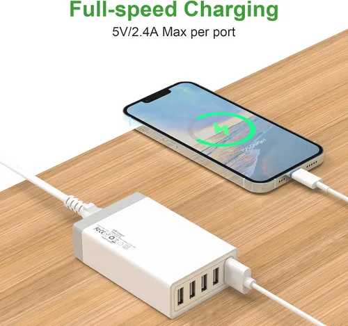 Vista 2 de Cargador de pared USB, estación de carga USB de escritorio para múltiples dispositivos