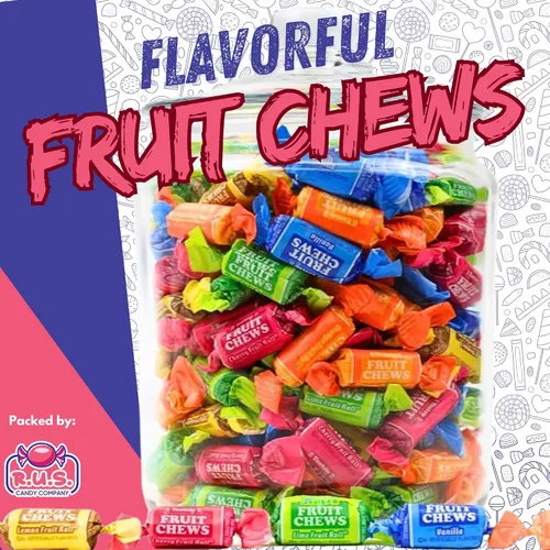 Vista 4 de Caramelos masticables de frutas – Sabores afrutados surtidos – Envueltos individualmente (70 piezas) – Bolsa a granel de 1 libra – Caramelo taffy