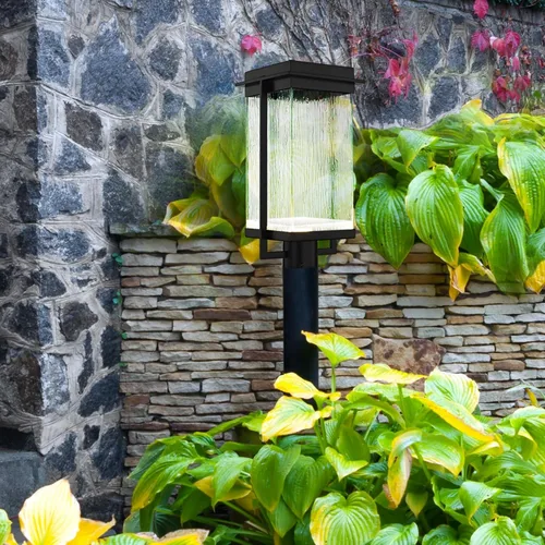 Vista 2 de Group FSN-7543W-RAIN-MBLK Justice Design Group FSN-7543W-RAIN Pacific - Luz LED integrada de 18 pulgadas de alto para poste de cabeza única