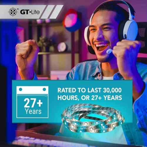 Vista 8 de GT-Lite Tira de luces LED de 800 lúmenes, cinta blanca y de color de 16 pies, cortada y conectada