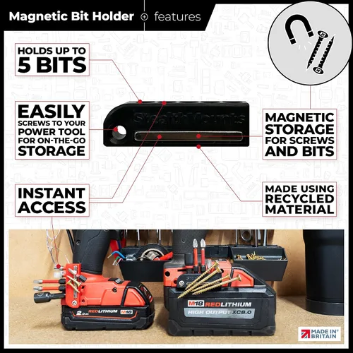 Vista 4 de StealthMounts Soporte magnético para puntas Milwaukee M18 (paquete de 2) - Rojo Fabricado en Reino Unido
