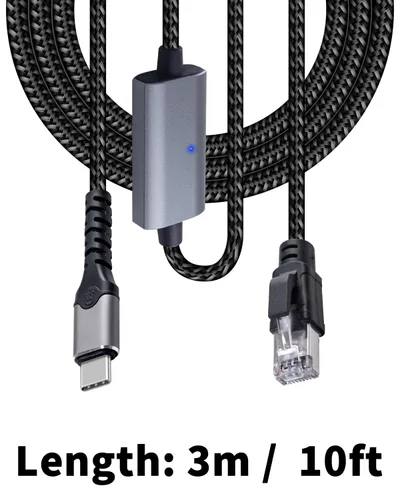 Vista 7 de Duttek Cable Gigabit USB C a Ethernet de 10 pies, cable RJ45 a USB C de hasta 1000/100/10 Mbps Cable de red LAN Ethernet compatible con Thunderbolt