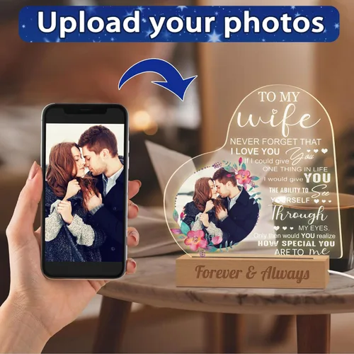 Vista 4 de Luz nocturna con foto personalizada, lámpara LED con nombre de corazón, lámpara acrílica personalizada con imagen, regalo para su novia, amante