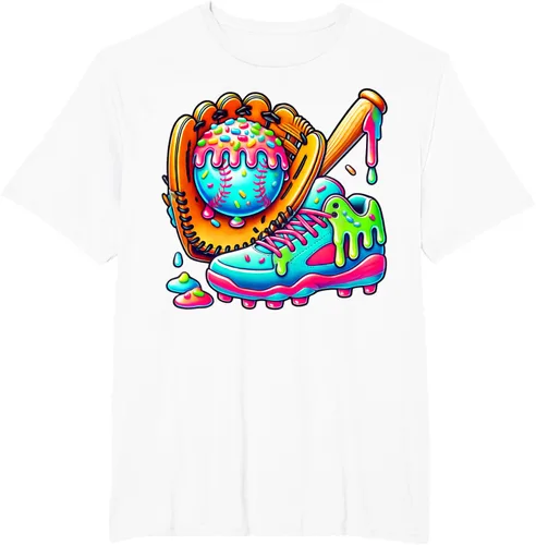 Vista 8 de Ice Cream Drip Baseball Stuff Baseball Drip For Boys Graphic T-Shirt, Negro -, Pequeña