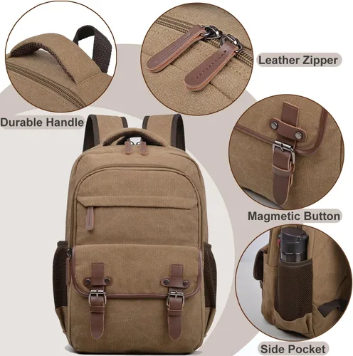 Vista 5 de CROCOD - Mochila de lona para laptop, mochila vintage para hombres y mujeres, mochila de viaje para trabajo, universidad, bolsa de computadora