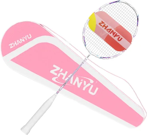 Vista 10 de Raqueta de bádminton, raquetas de bádminton, ofensivas y defensivas, ligeras de fibra de carbono de 2.65 oz de una sola pieza, moldeadas