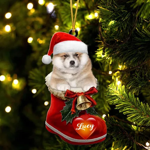 Vista 59 de Adorno de Navidad de perro afgano en bota de Papá Noel, adorno de nombre de perro personalizado, regalo para amante de los perros, decoración