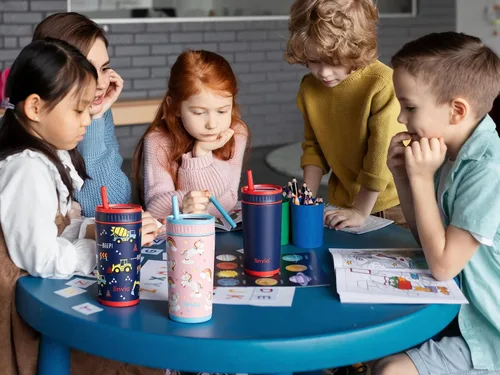 Vista 7 de Vaso aislado para niños de 16 onzas, botella de agua con tapa con Unicornio Rosa