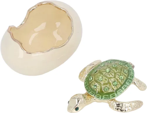 Vista 6 de Caja de baratijas de tortugas, aleación de zinc verde, hecha a mano, de metal, figura de tortugas bebés, caja de joyería para aretes de metal