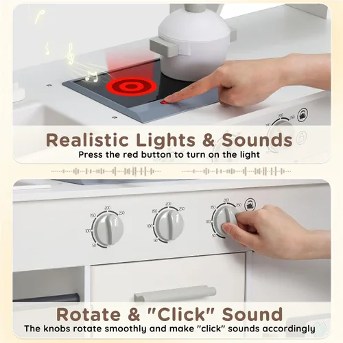 Vista 3 de SainSmart Jr. Cocina de Juguete para Niños, Juego de Cocina de Madera con Luces y Sonidos, Fabricadora de Hielo, Horno y Fregadero, Cocina