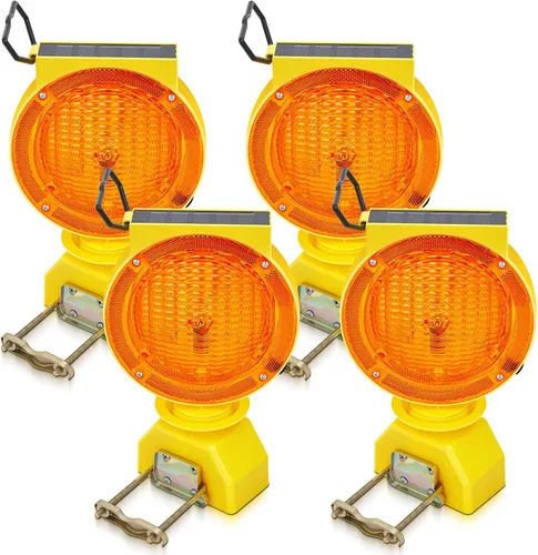 Vista 8 de 2 luces solares intermitentes de tráfico, luces solares de advertencia industrial, advertencia de tráfico, barricada, señal, intermitente, 2 caras