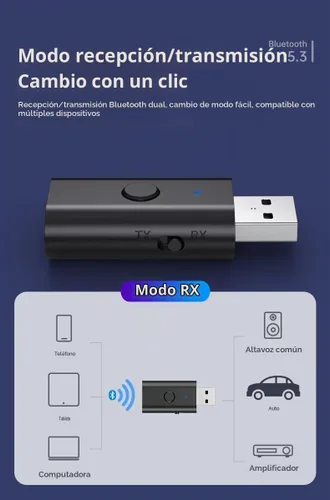Vista 3 de 5.3 transceptor 2 en 1 receptor BT, adaptador Bluetooth USB, adaptador de audio inalámbrico, baja latencia, alimentación por USB para PC