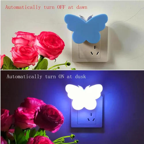 Vista 4 de 2 luces LED de mariposa enchufables, luces nocturnas de pared con sensor inteligente del atardecer al amanecer, encendido/apagado automático