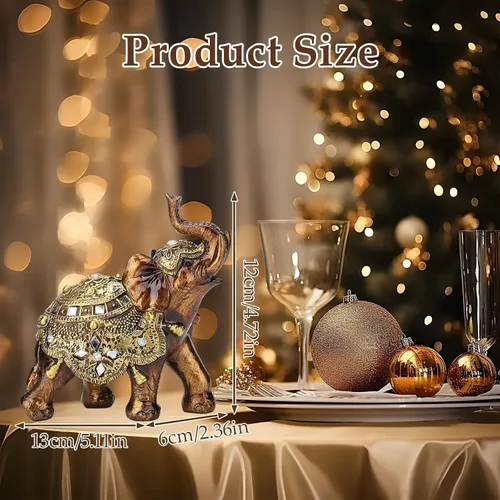 Vista 8 de Buachois Estatua de elefante de la suerte, símbolo de suerte y prosperidad, acento dorado antiguo de resina, figura de elefantes Feng Shui, adornos