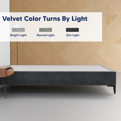 Vista 5 de Greaton, Cama con plataforma de madera de terciopelo de alta calidad de 15 pulgadas, duradera, elegante, opciones de multicolor, no necesita somier
