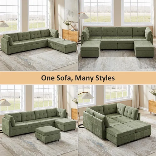Vista 4 de VANOMi Sofá modular modular para sala de estar, sofás y sofás de felpilla de 4 plazas con 2 otomanas de 118 pulgadas para sala de estar, dormitorio
