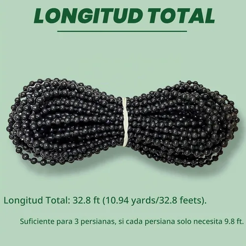 Vista 3 de Cable de cadena de plástico con cuentas de 32.8 ft, persiana enrollable vertical romana, reparación de cadena con 10 clips de conector versión
