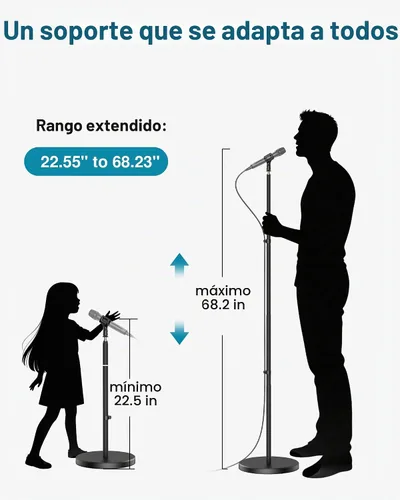 Vista 7 de InnoGear Soporte de micrófono telescópico, altura ajustable de 22 a 68 pulgadas, soporte de micrófono con base ponderada en el suelo, soporte