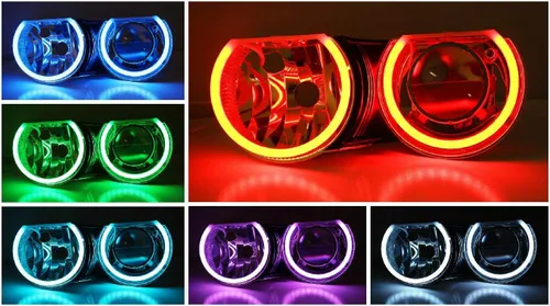 Vista 8 de iJDMTOY Juego de 4 anillos de halo LED RGB de 7 colores con ajuste ajustable compatible con BMW E39 E46 3 5 7 Series Xenon Trim