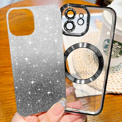 Vista 2 de Hython Funda para iPhone 11 Transparente Magnética con Purpurina [Compatible con MagSafe] Protector Completo de Lente de Cámara Delgado Degradado