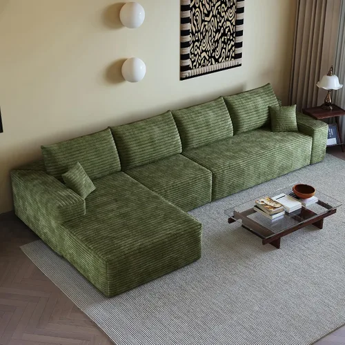 Vista 25 de Sofá seccional comprimido sin hueso de 112 pulgadas con otomana movible convertible en forma de L sofá esquinero modular para sala de estar, sofás