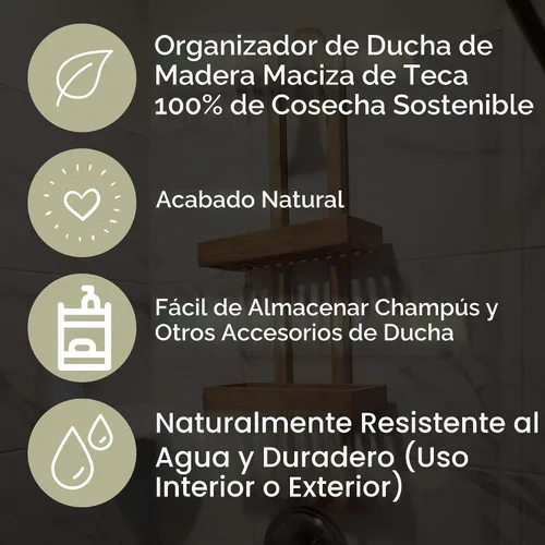Vista 5 de NORDIC STYLE TEAK Carrito de ducha colgante de madera natural con estantes de almacenamiento, resistente al agua, fácil de colocar, madera de teca