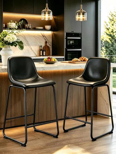 Vista 20 de TAVR Furniture Leathaire - Juego de 2 taburetes de tela con altura de mostrador, sillas de isla sin brazos, con capacidad para hasta 500 libras